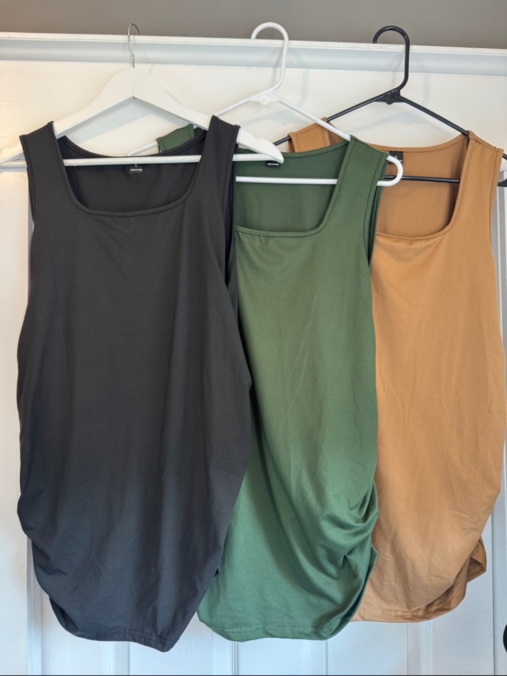 Women’s Maternity Sleeveless Scoop Neck Tank - Black, Green, Tan